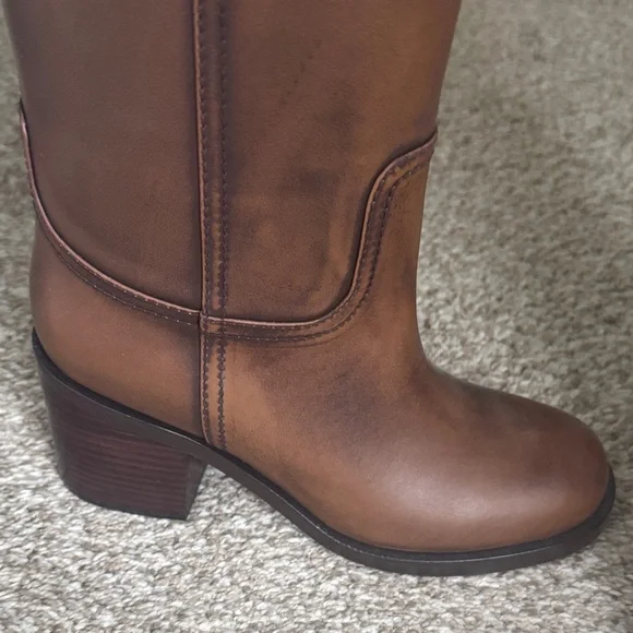 Brown Leather Tall Block-Heel Boots 35 - Picture 3 of 6